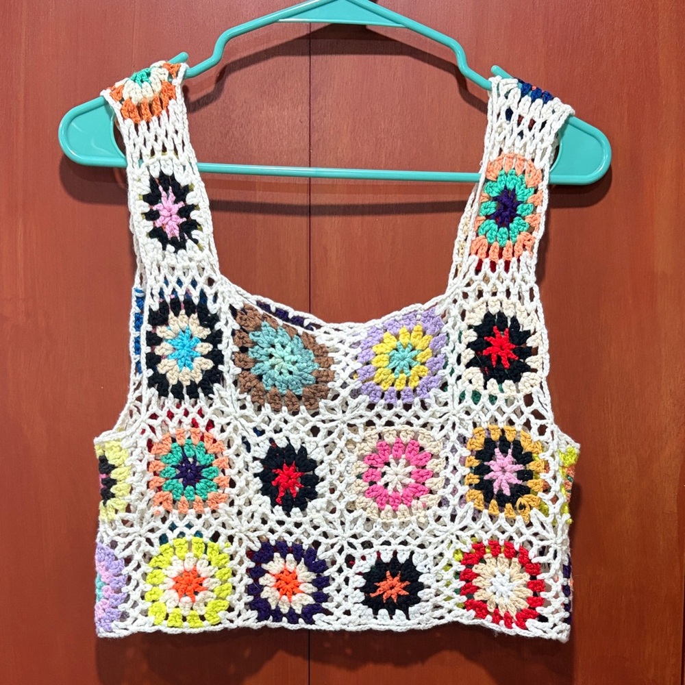 Colorful Crochet Granny Square Women Top